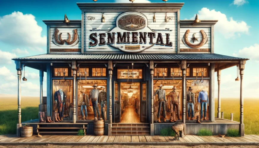 Rancho Semental - A vivid and detailed wide aspect illustration of the exterior of 'Rancho Semental', a western wear store. The storefront features a classic western de (1)